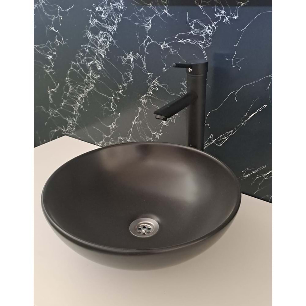 KERASUS PLATİNUM SERİSİ - ÇANAK LAVABO BATARYASI - 15 cm GAGALI - MAT SİYAH