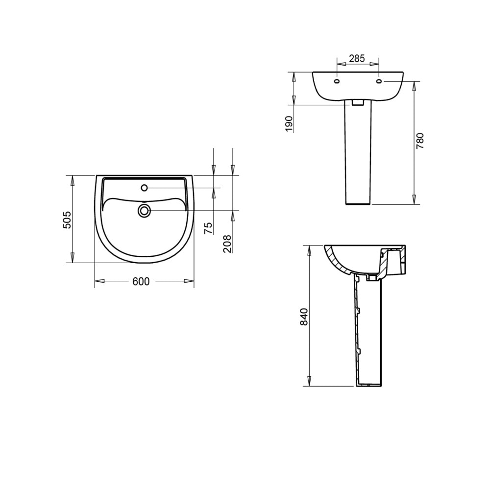 ALİZE LAVABO 50X60cm + KOLON AYAK TURAVİT