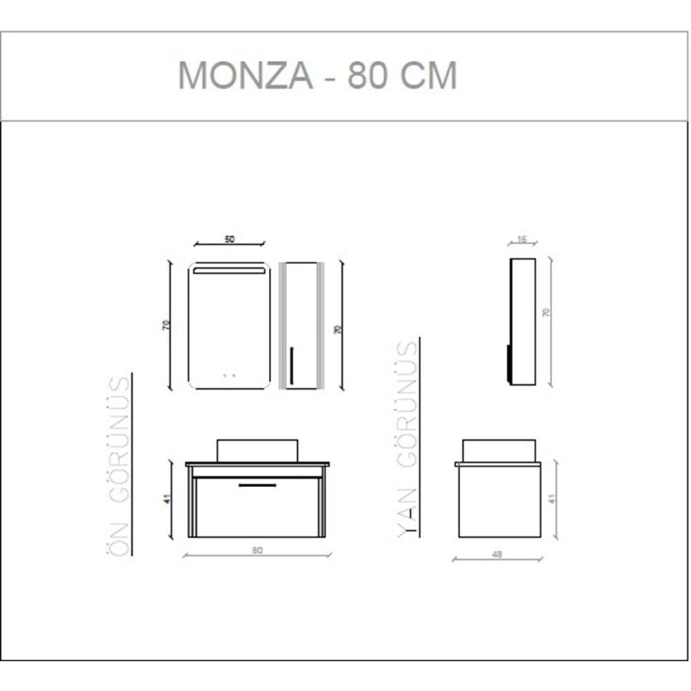 HİLTON BANYO DOLABI - MONZA 80 cm - BEYAZ