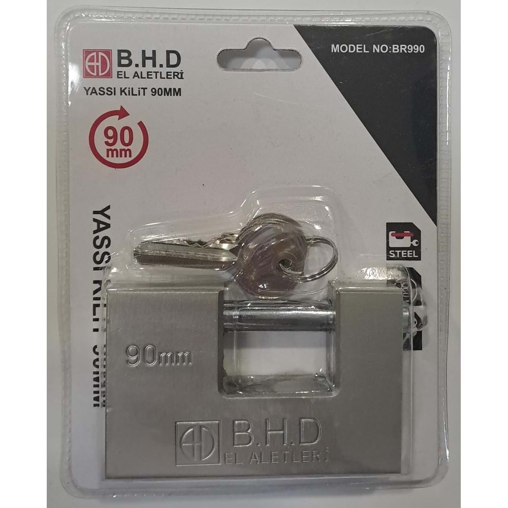 B.H.D. KAYAR MİLLİ YASSI ASMA KİLİT 90 mm BR990
