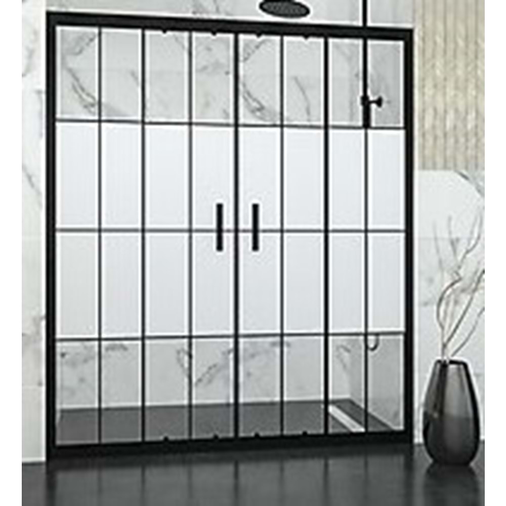 DUŞAKABİN 6mm CAM 2 SABİT 2 ÇALIŞIR 161-180 cm H:190cm - KAROLAJ DESENLİ CAM