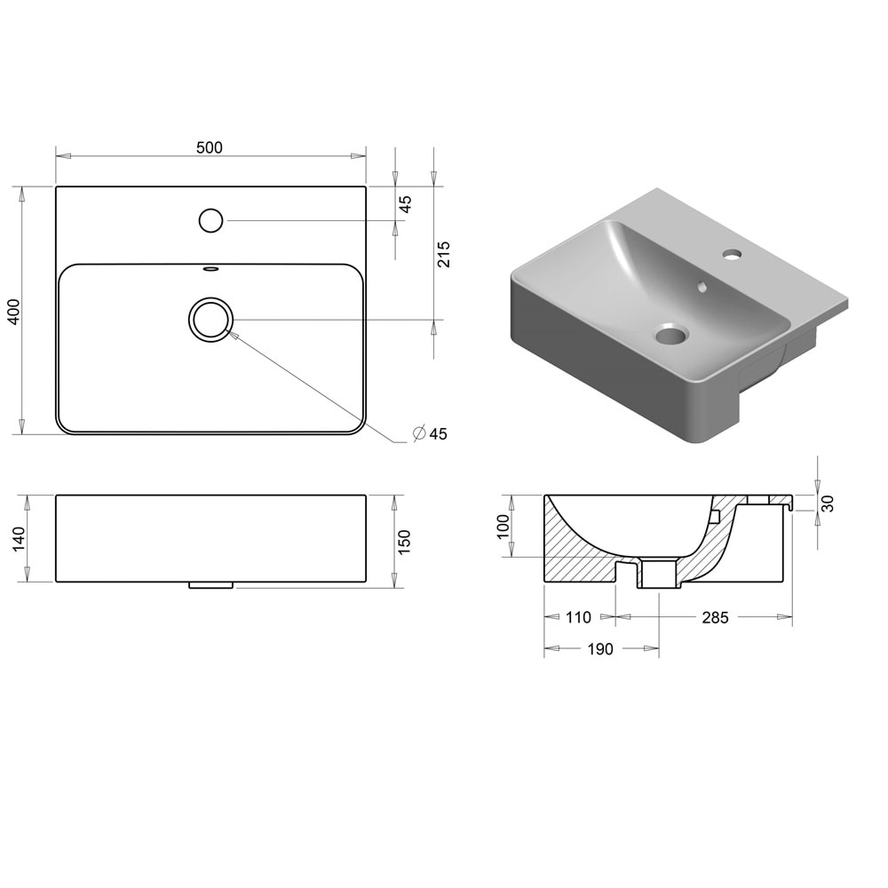 Capri Lavabo 40 x 50 cm (kare) TURAVİT