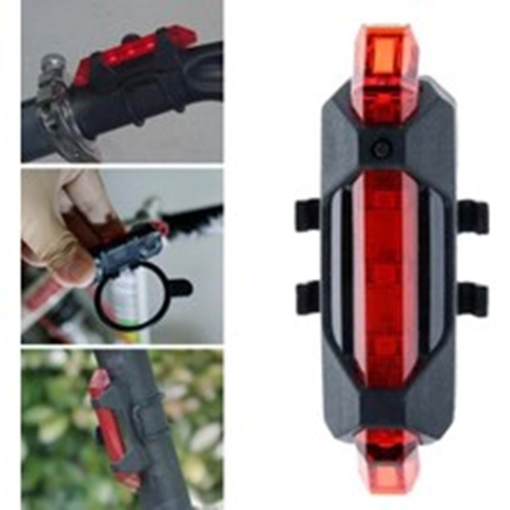 ŞARJLI BİSİKLET IŞIĞI LED ÇOK FONKSİYONLU USB GİRİŞLİ - KIRMIZI