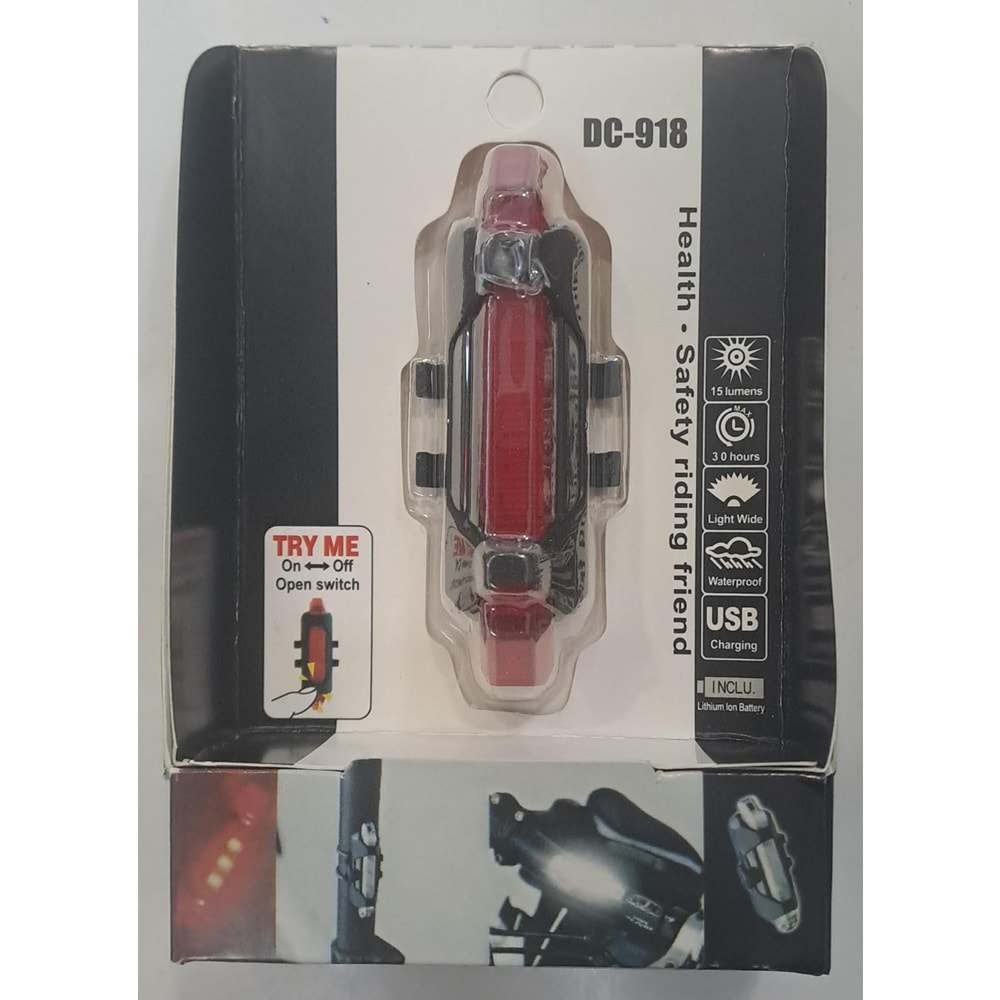 ŞARJLI BİSİKLET IŞIĞI LED ÇOK FONKSİYONLU USB GİRİŞLİ - KIRMIZI