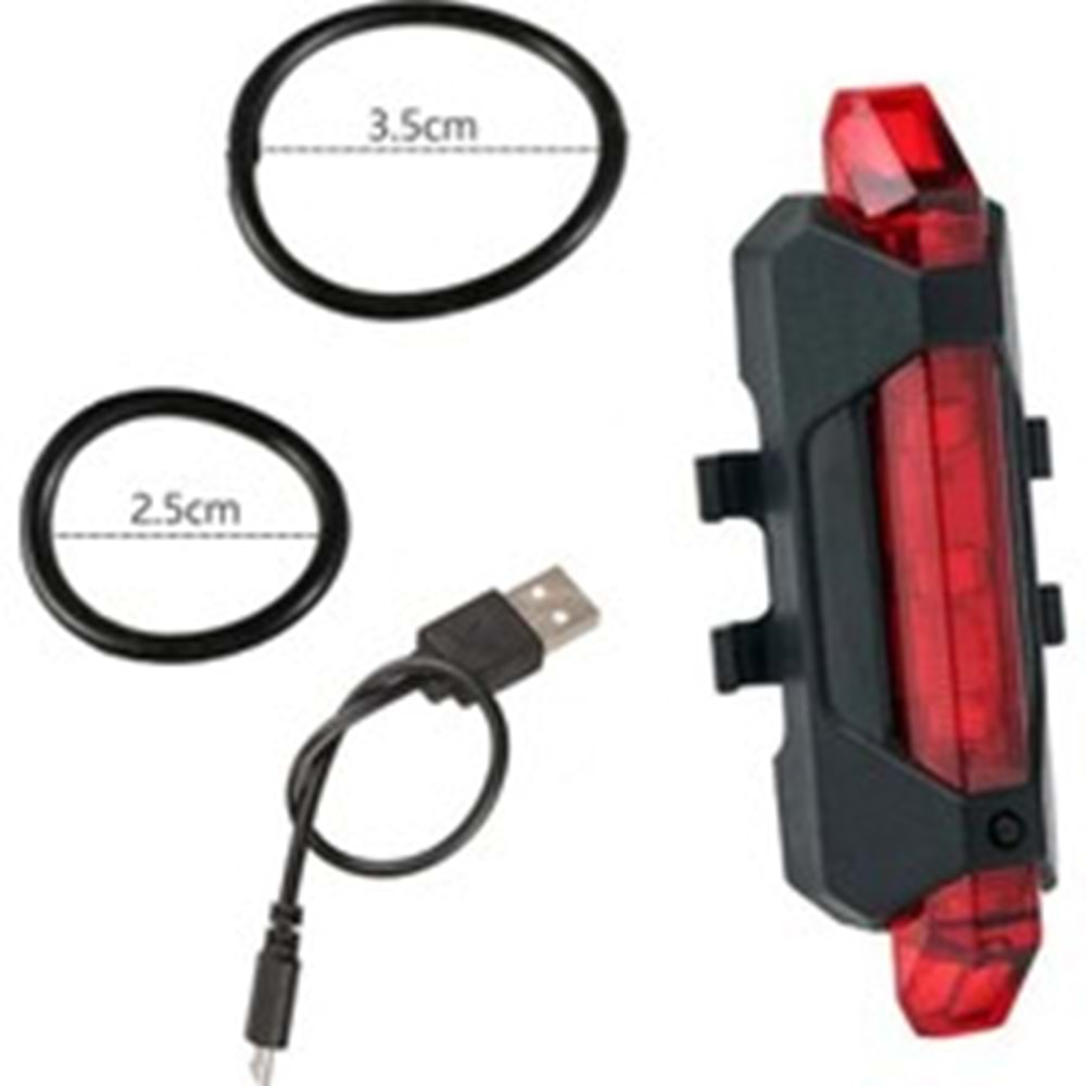 ŞARJLI BİSİKLET IŞIĞI LED ÇOK FONKSİYONLU USB GİRİŞLİ - KIRMIZI