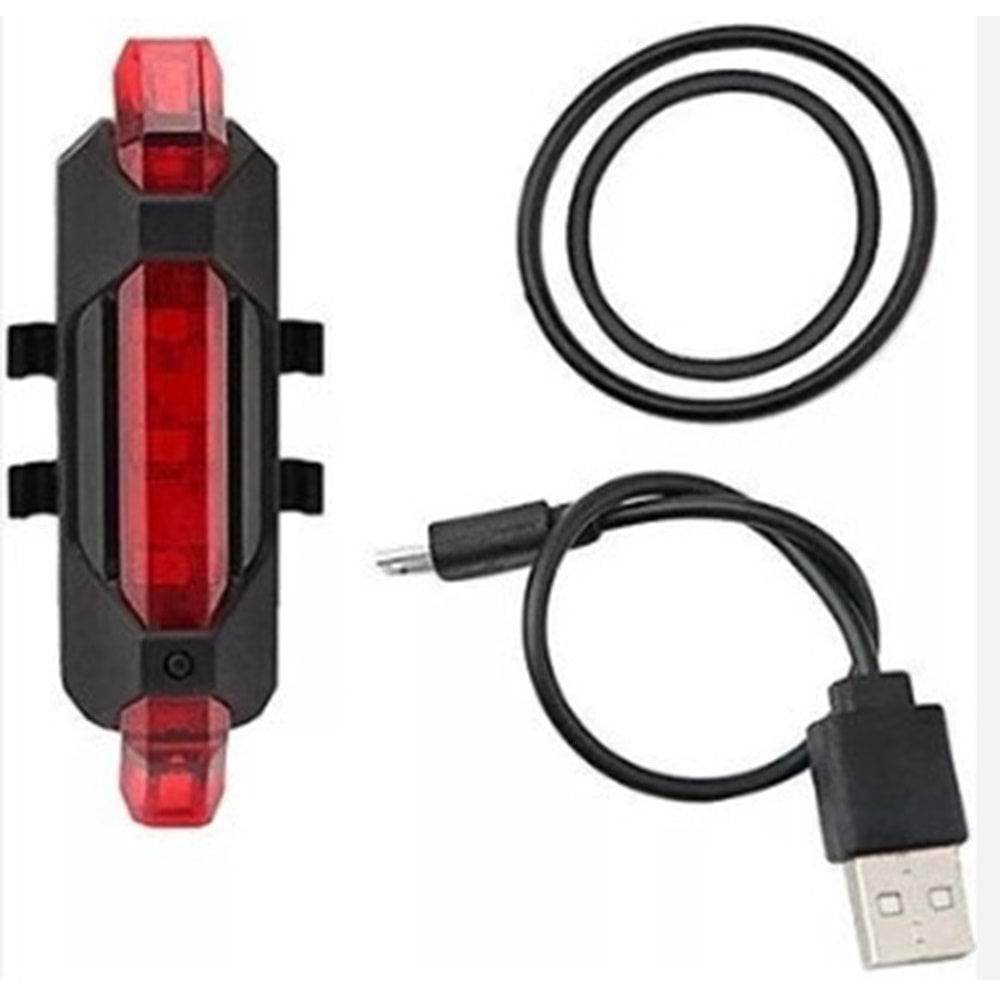 ŞARJLI BİSİKLET IŞIĞI LED ÇOK FONKSİYONLU USB GİRİŞLİ - KIRMIZI