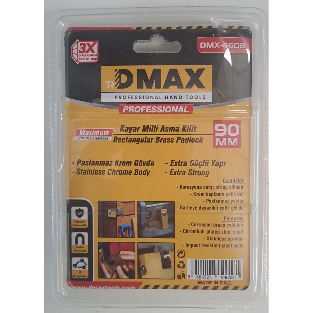 DMAX KAYAR MİLLİ YASSI ASMA KİLİT 90 mm DMX-4608