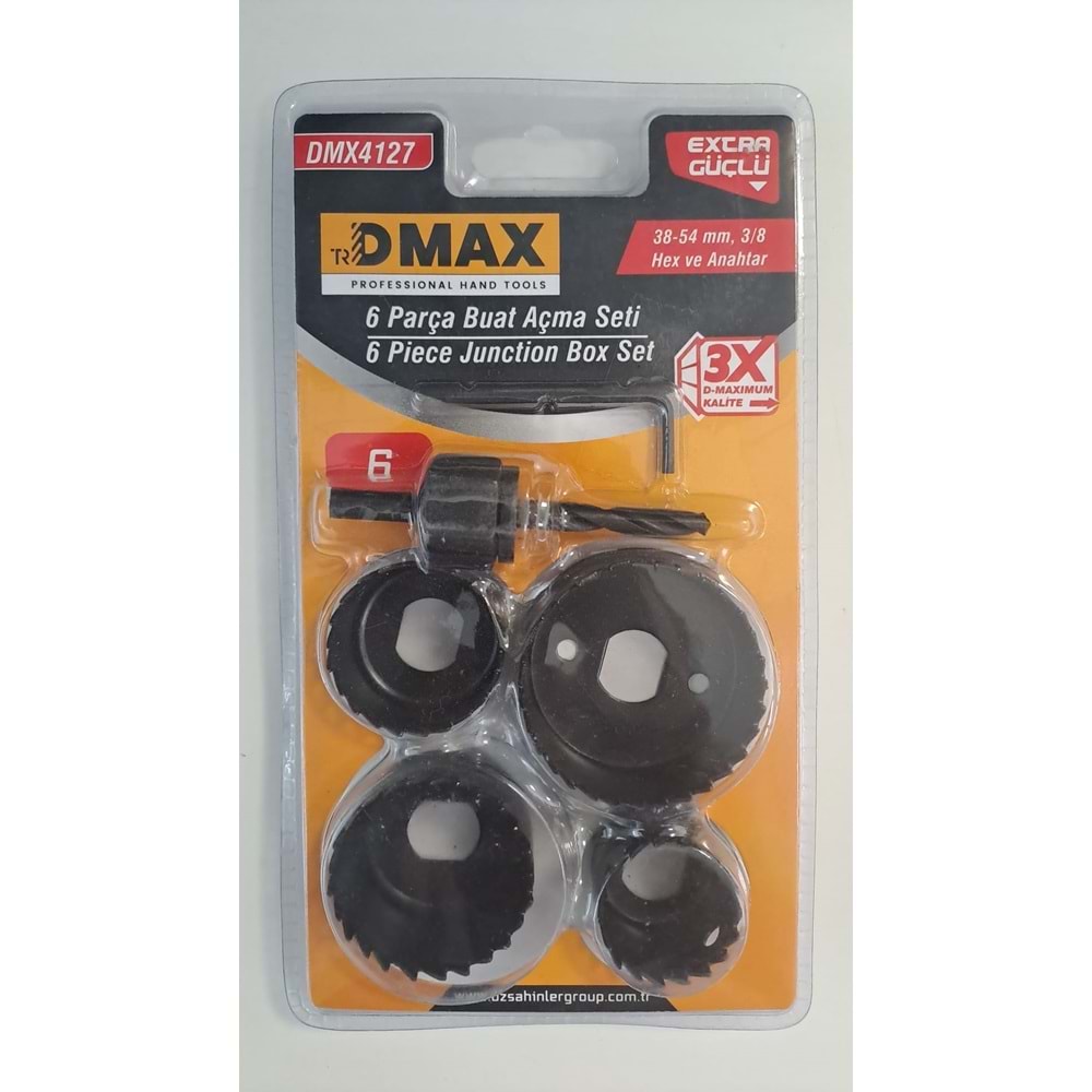 DMAX 6 PARÇA BUAT AÇMA SETİ - PANÇ - DMX4127 - ( 38-54mm, 3/8 Hex ve Anahtar )
