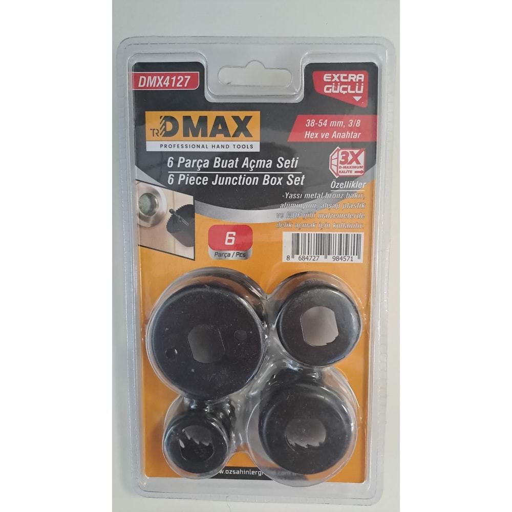DMAX 6 PARÇA BUAT AÇMA SETİ - PANÇ - DMX4127 - ( 38-54mm, 3/8 Hex ve Anahtar )