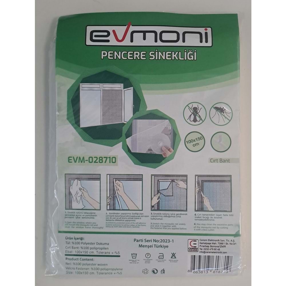 EVMONİ PENCERE SİNEKLİĞİ CIRT BANTLI 100 cm x 150 cm