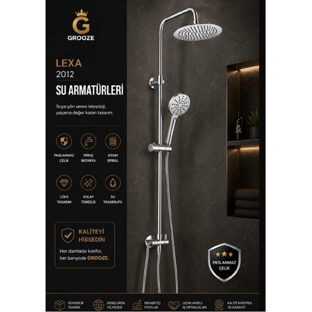 GROOZE ROBOT DUŞ SETİ - FLAT DUŞ SETİ - LEXA - 304 KROM METAL TEPE DUŞU