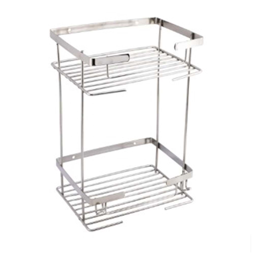 KROM.AKS ILGAZ SERİSİ KARE ŞAMPUANLIK - 304 KROM - İKİ KATLI 15x21cm h:35cm