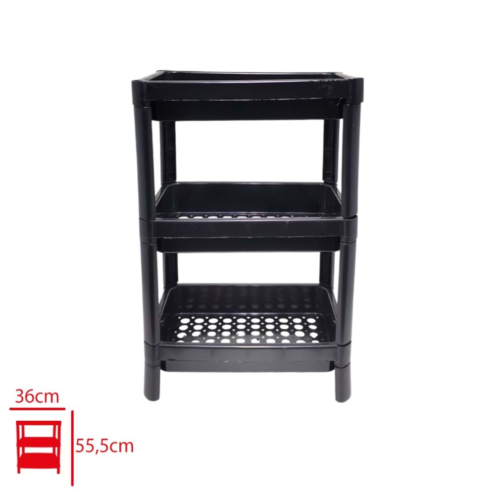 PERA DİKDÖRTGEN RAF 3 KATLI SİYAH HR1803