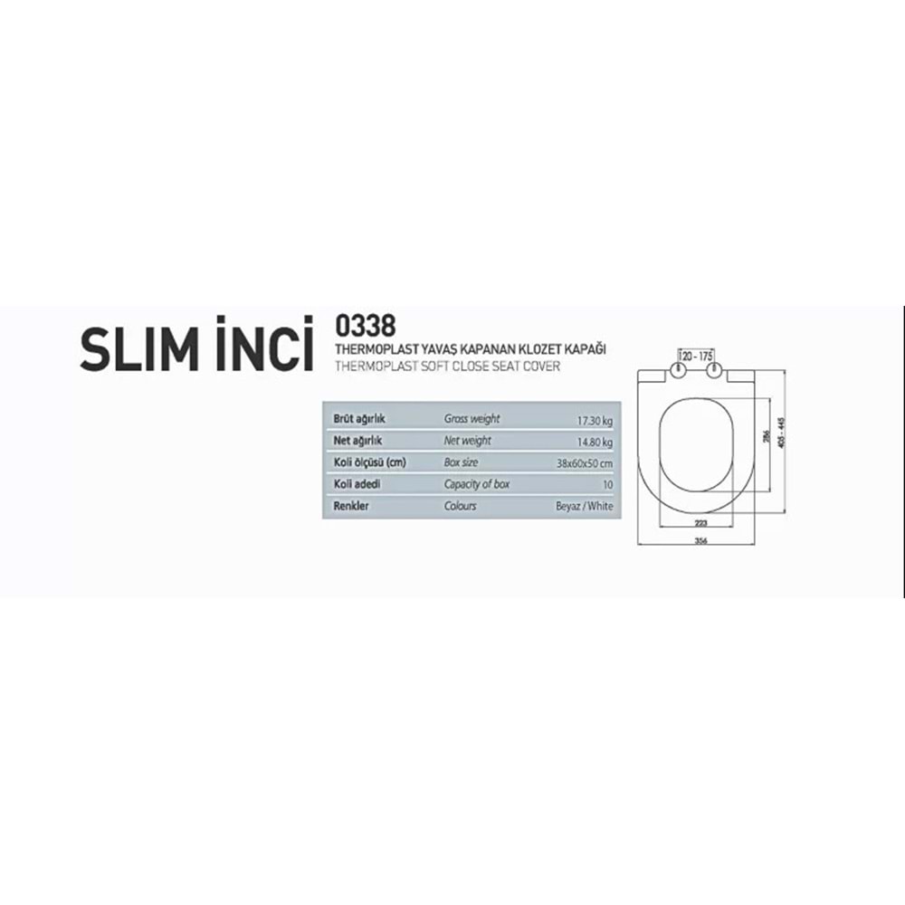 NKP SLİM İNCİ YAVAŞ KAPANAN KLOZET KAPAĞI ( THERMOPLAST )