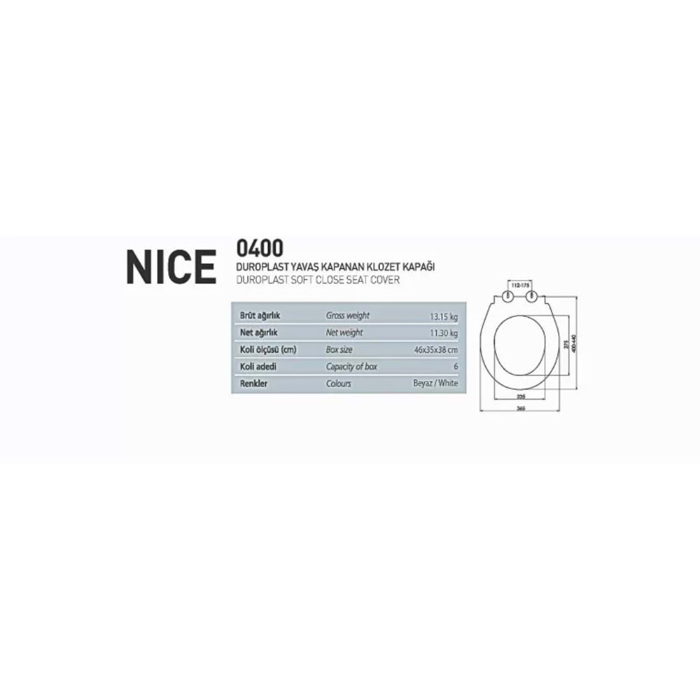 NKP NICE YAVAŞ KAPANAN KLOZET KAPAĞI ( DUROPLAST )