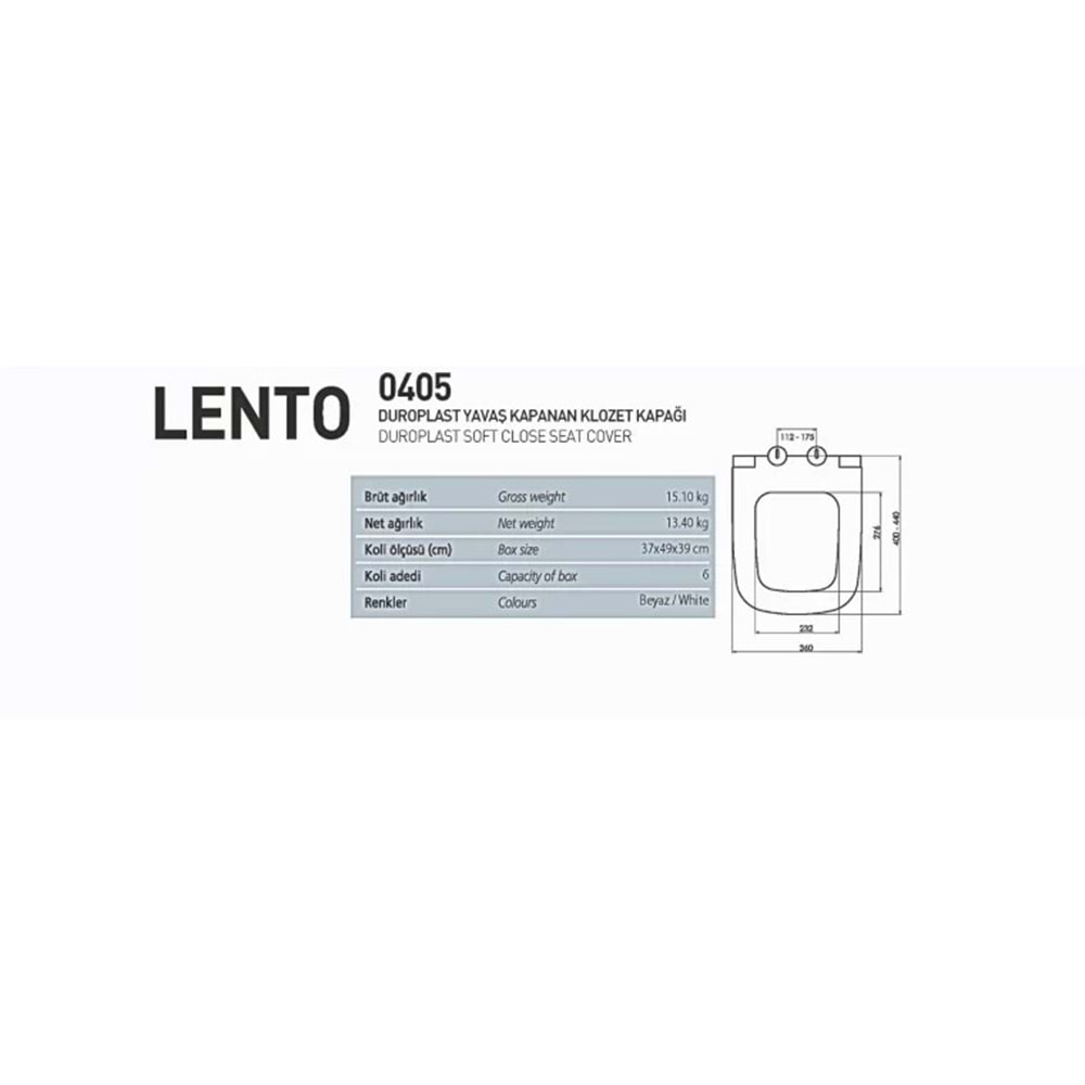 NKP LENTO YAVAŞ KAPANAN KLOZET KAPAĞI ( DUROPLAST )