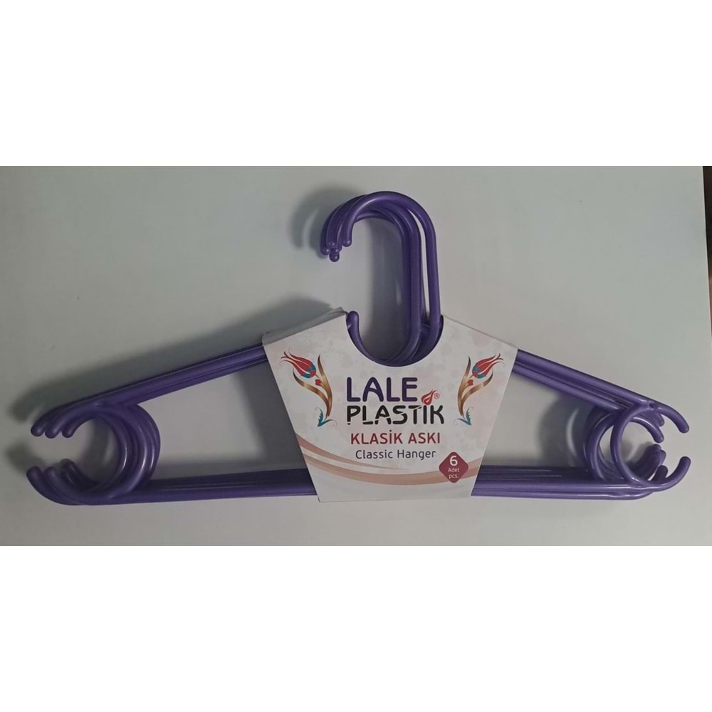 LALE PLASTİK ELBİSE ASKISI KLASİK 6 LI KARIŞIK RENKLİ
