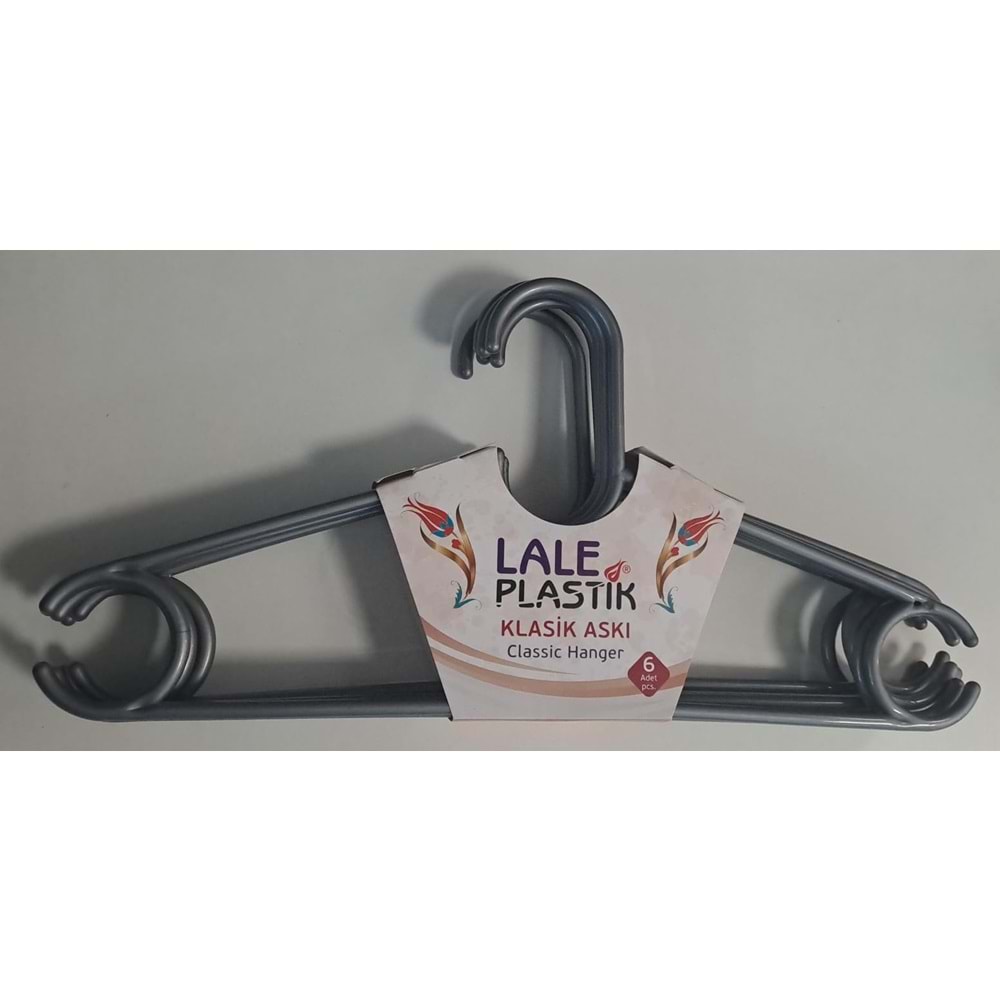 LALE PLASTİK ELBİSE ASKISI KLASİK 6 LI KARIŞIK RENKLİ