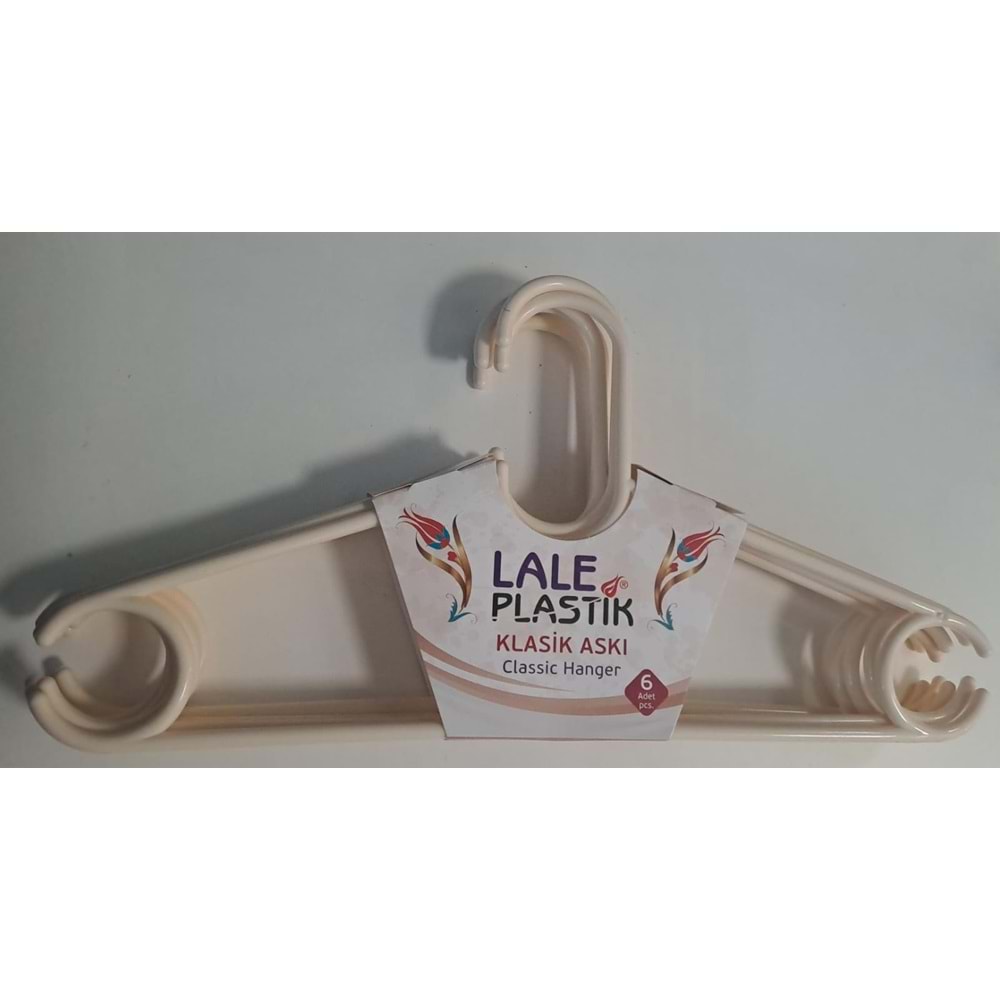 LALE PLASTİK ELBİSE ASKISI KLASİK 6 LI KARIŞIK RENKLİ