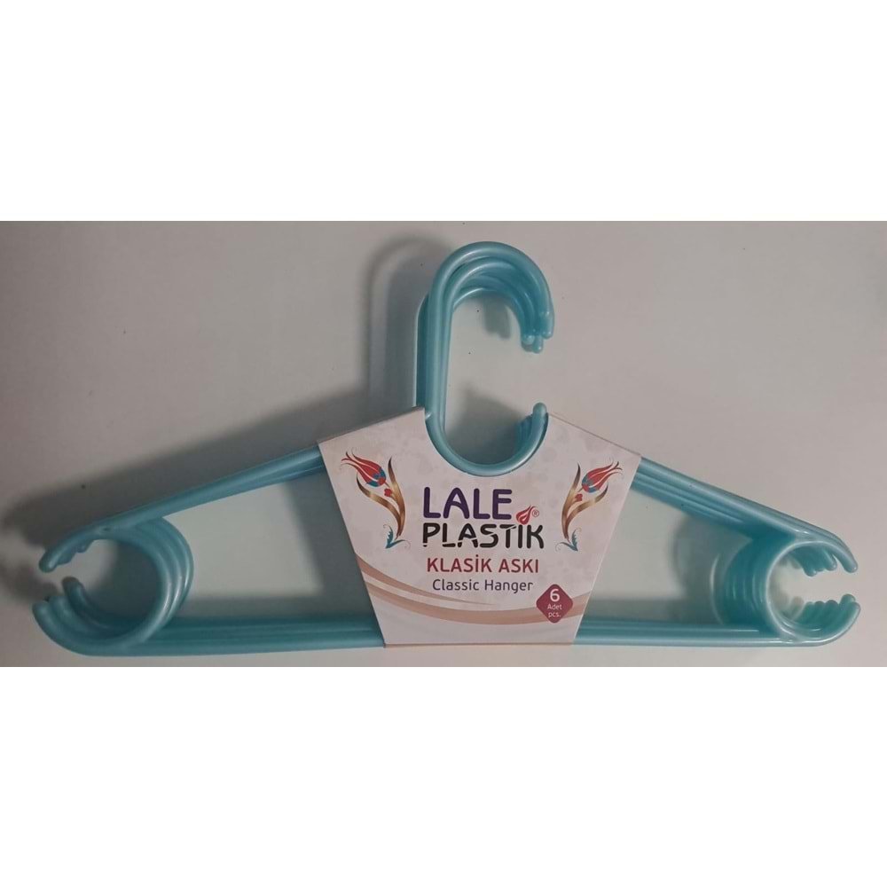 LALE PLASTİK ELBİSE ASKISI KLASİK 6 LI KARIŞIK RENKLİ