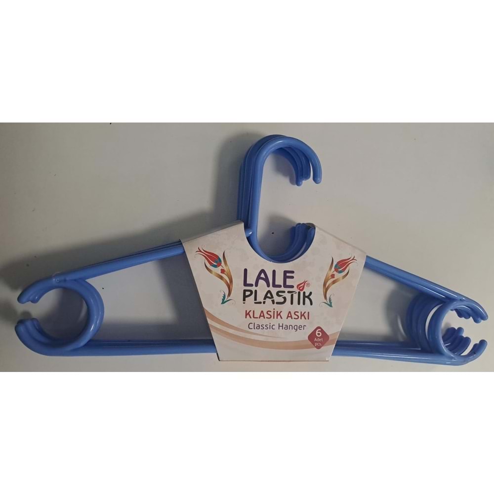 LALE PLASTİK ELBİSE ASKISI KLASİK 6 LI KARIŞIK RENKLİ