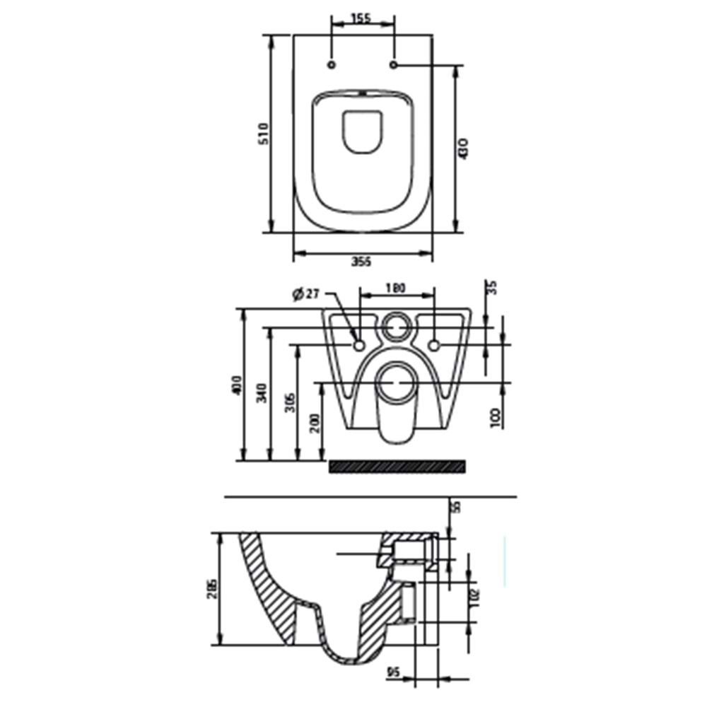 LUNA RİMOUT ASMA KLOZET TURAVİT - MAT SİYAH