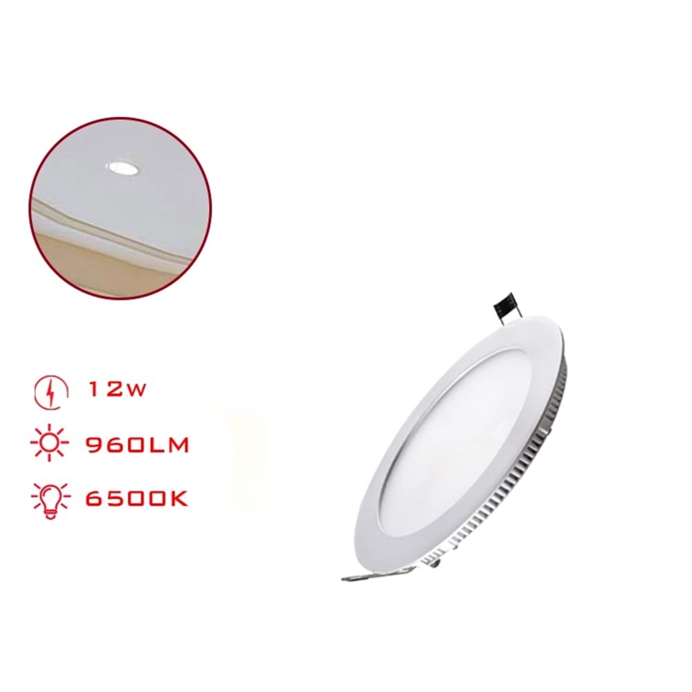 LEVA LED PANEL YUVARLAK SLIM SIVA ALTI BEYAZ IŞIK 12 W 960lm 16,5 CM LV-3092