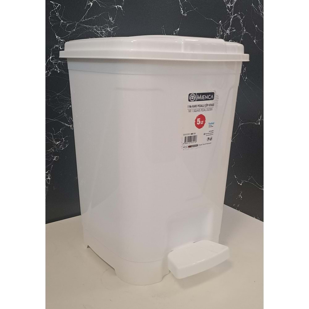 MERDEM PEDALLI ÇÖP KOVASI KARE 1 NO 5 LT BEYAZ ( MRD-121 )
