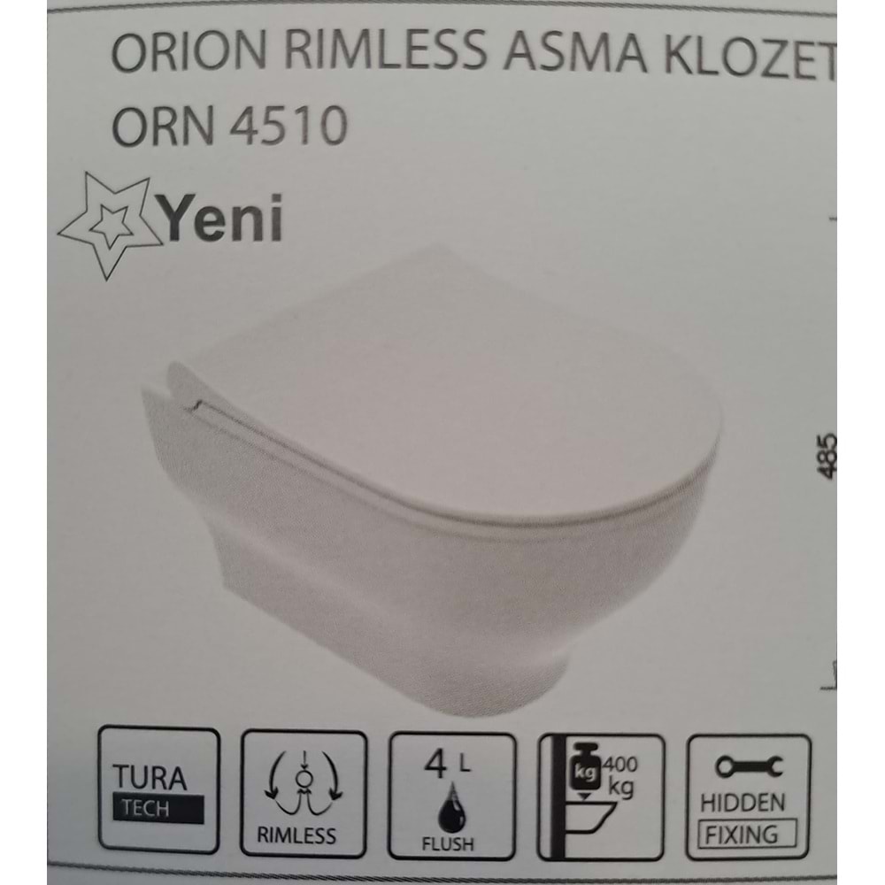 ORİON RİMOUT RİMLESS KANALSIZ ASMA KLOZET (GİZ.MON.) TURAVİT