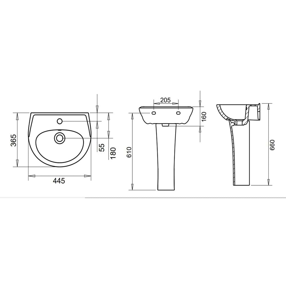 36X45 OVAL LAVABO + KISA KOLON AYAK ( ÇOCUK LAVABO + KISA KOLON AYAK ) TURAVİT