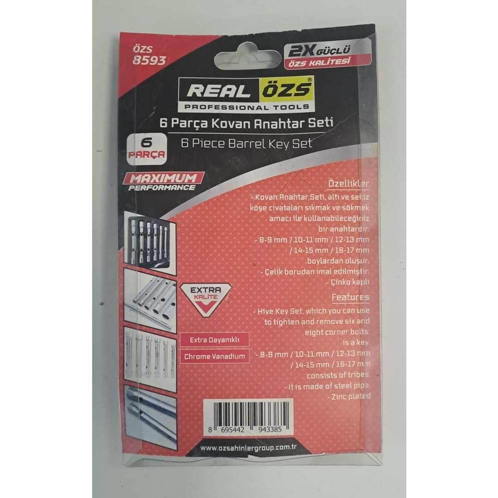 REAL ÖZS 6 PARÇA KOVAN ANAHTAR SETİ ÖZS-8593