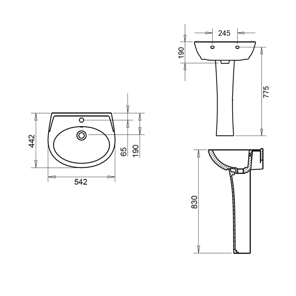POLO LAVABO 45X55cm + KOLON AYAK TURAVİT