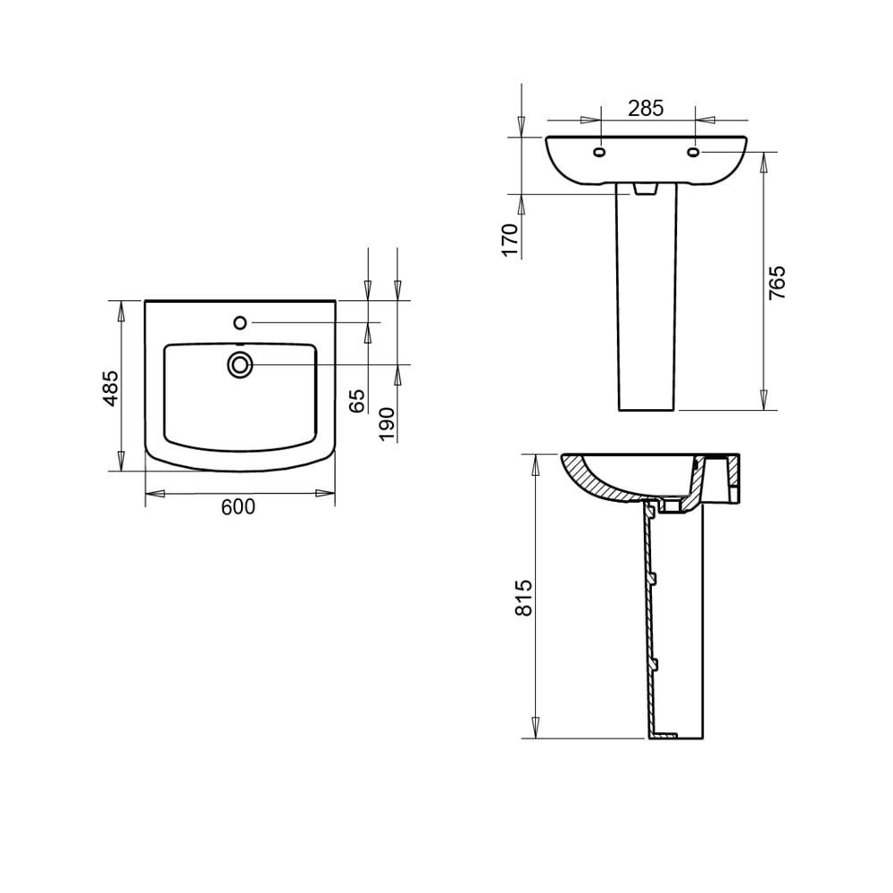 PLAZA LAVABO 50X60cm + KOLON AYAK TURAVİT