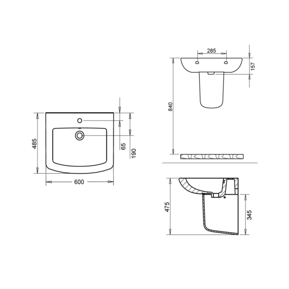 PLAZA LAVABO 50X60cm + YARIM AYAK TURAVİT