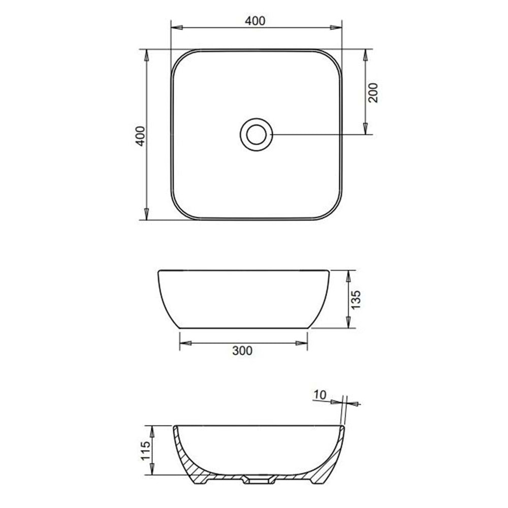 PORTO ÇANAK LAVABO 40X40cm TURAVİT - MAT ANTRASİT