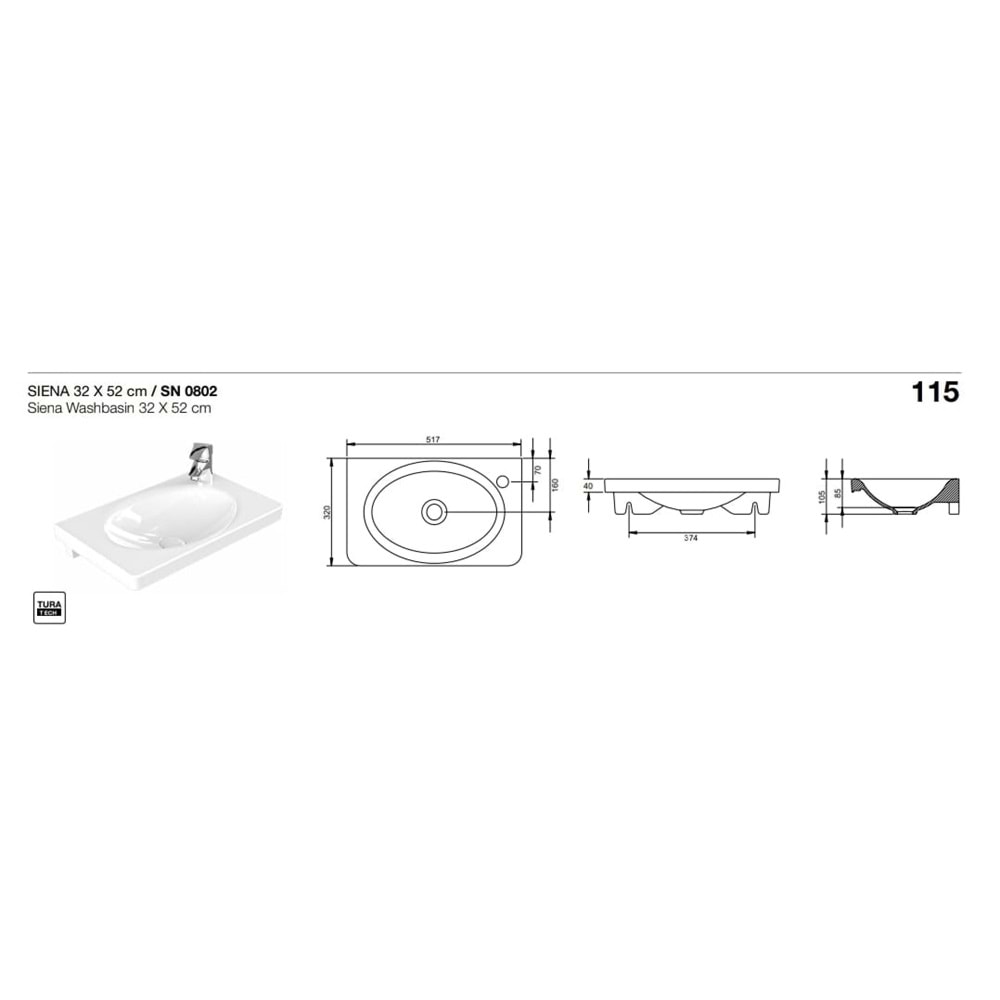 SİENA LAVABO 32X52cm TURAVİT
