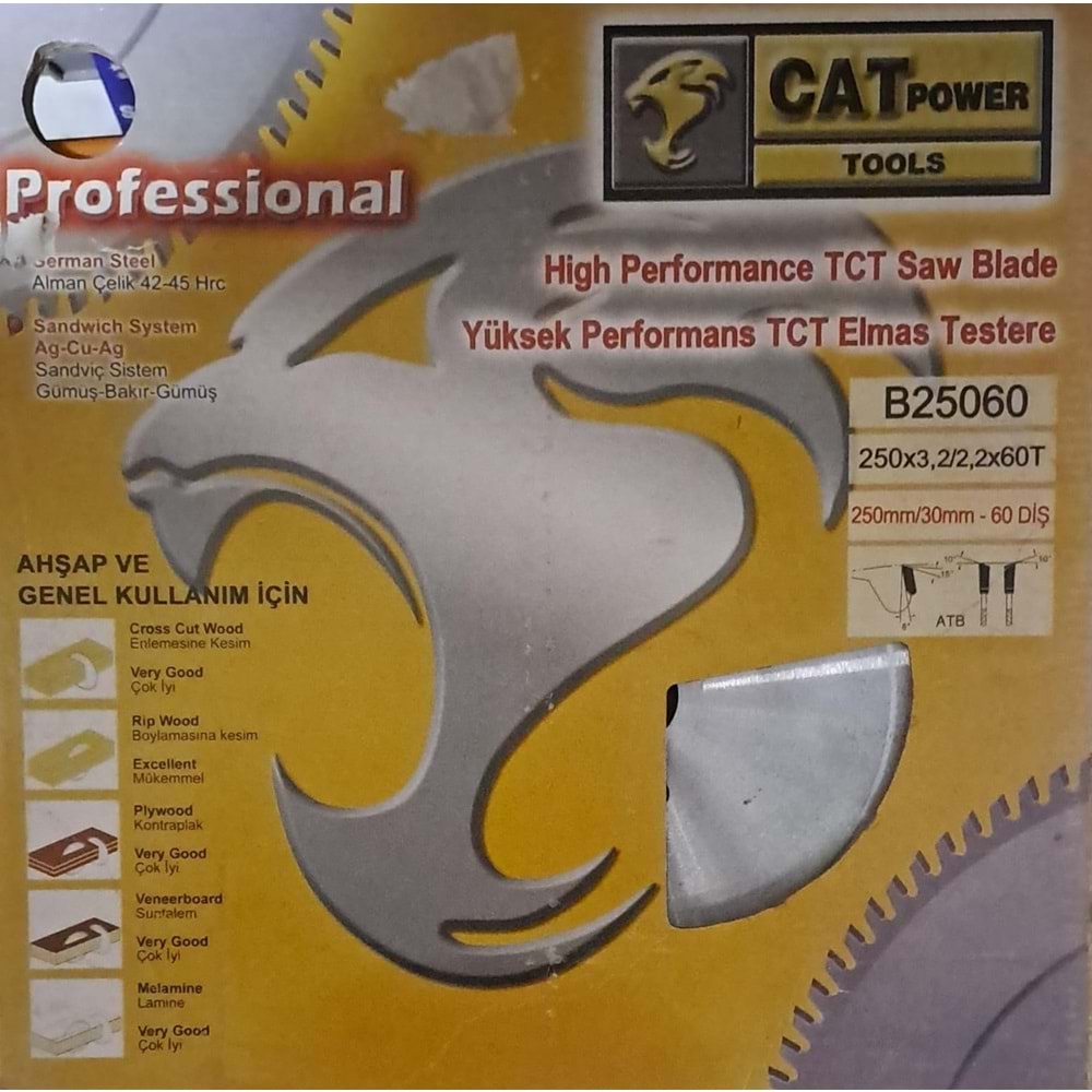 SUNTA - AHŞAP ELMAS DAİRE TESTERE 250 mm x 30 mm - 60 DİŞ ELMAS TESTERE ( CAT )