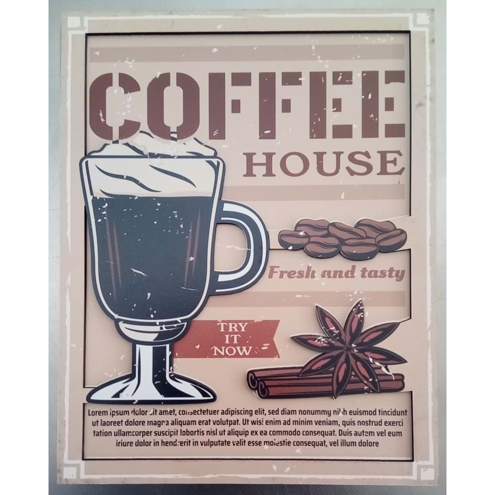 AHŞAP DUVAR SÜSÜ - COFFEE HOUSE - 20 x 25 cm