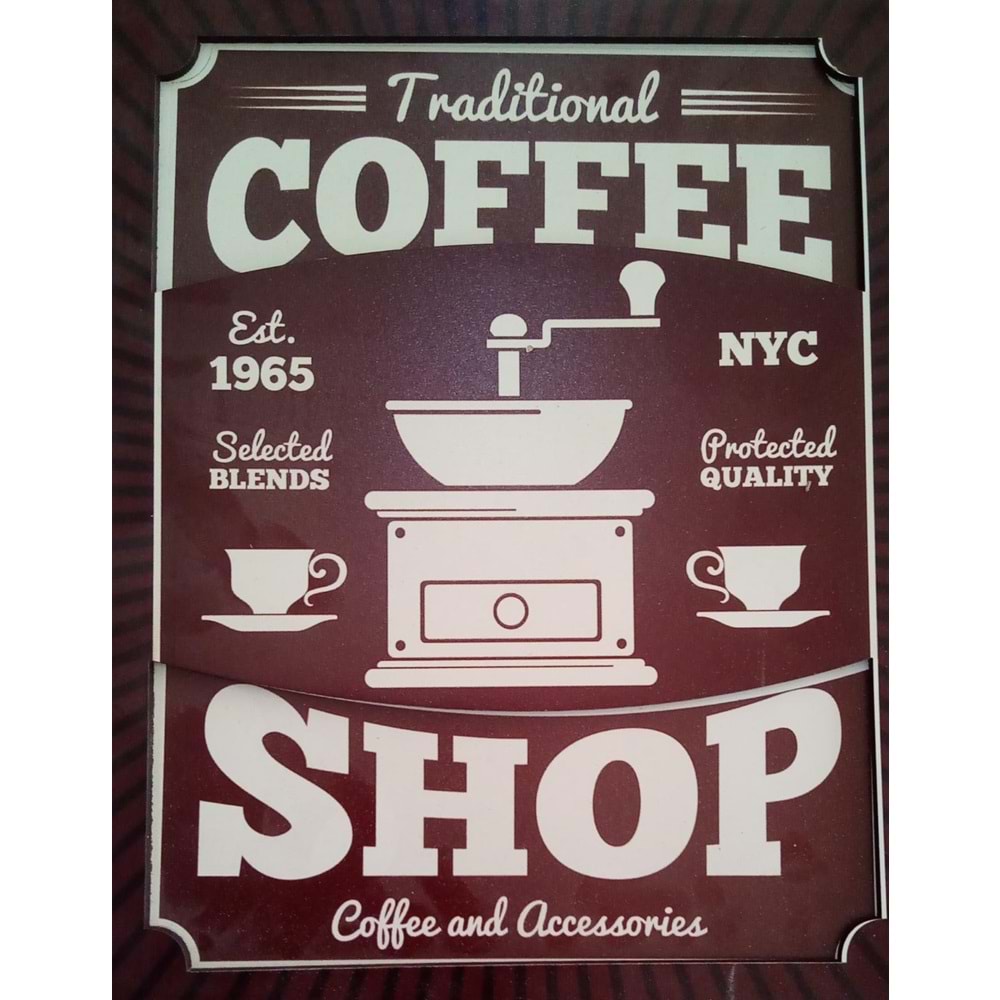 AHŞAP DUVAR SÜSÜ - COFFEE SHOP - 20 x 25 cm