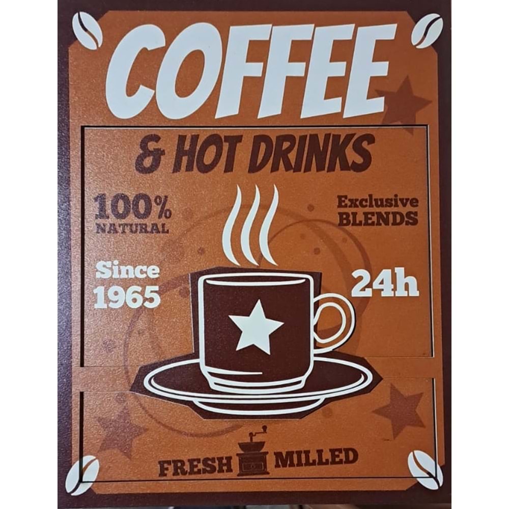 AHŞAP DUVAR SÜSÜ - COFFEE FRESH MILLED - 20 x 25 cm