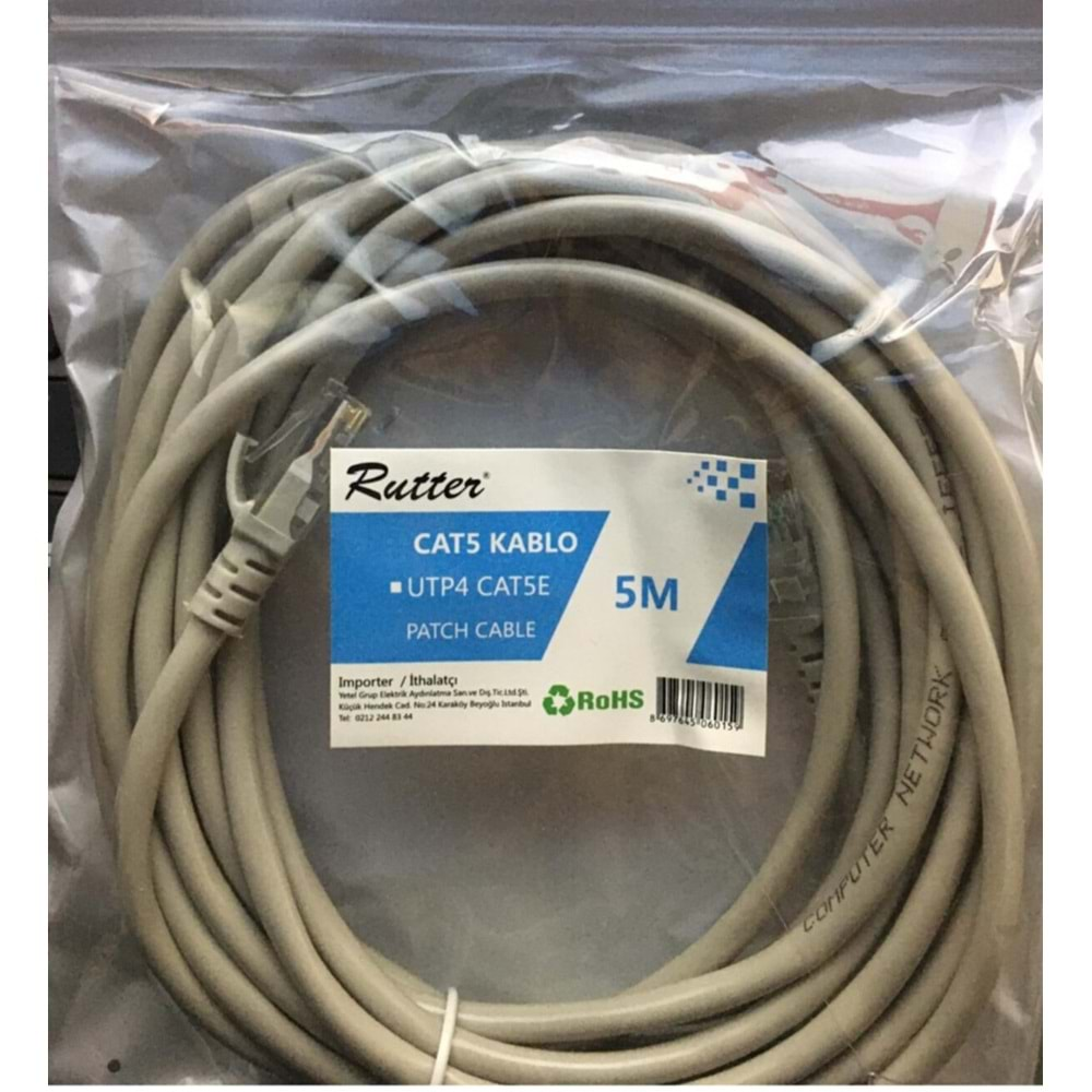 RUTTER CAT 5 KABLO RJ45 SOKETLİ 5 MT - İNTERNET & MODEM KABLOSU 5 METRE