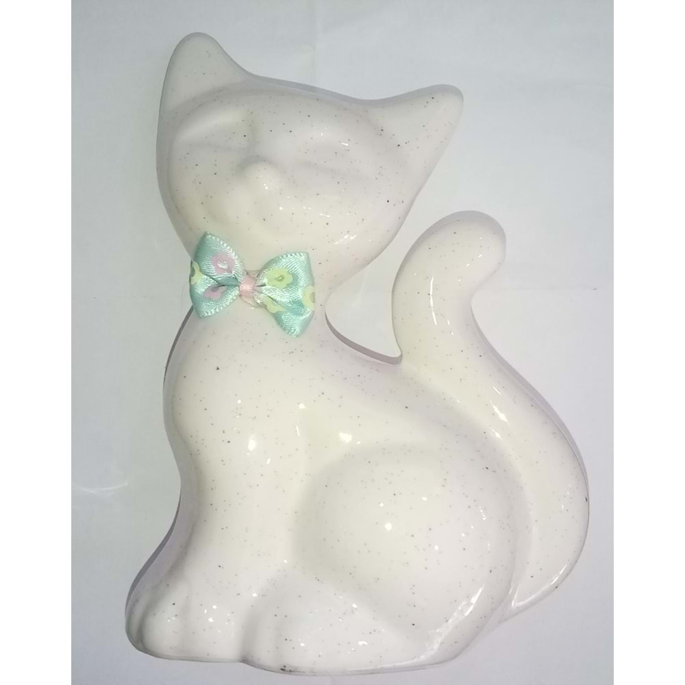 GOLD HOME - SERAMİK FİYONKLU KEDİ - SİMLİ ( 12 x 17 cm )