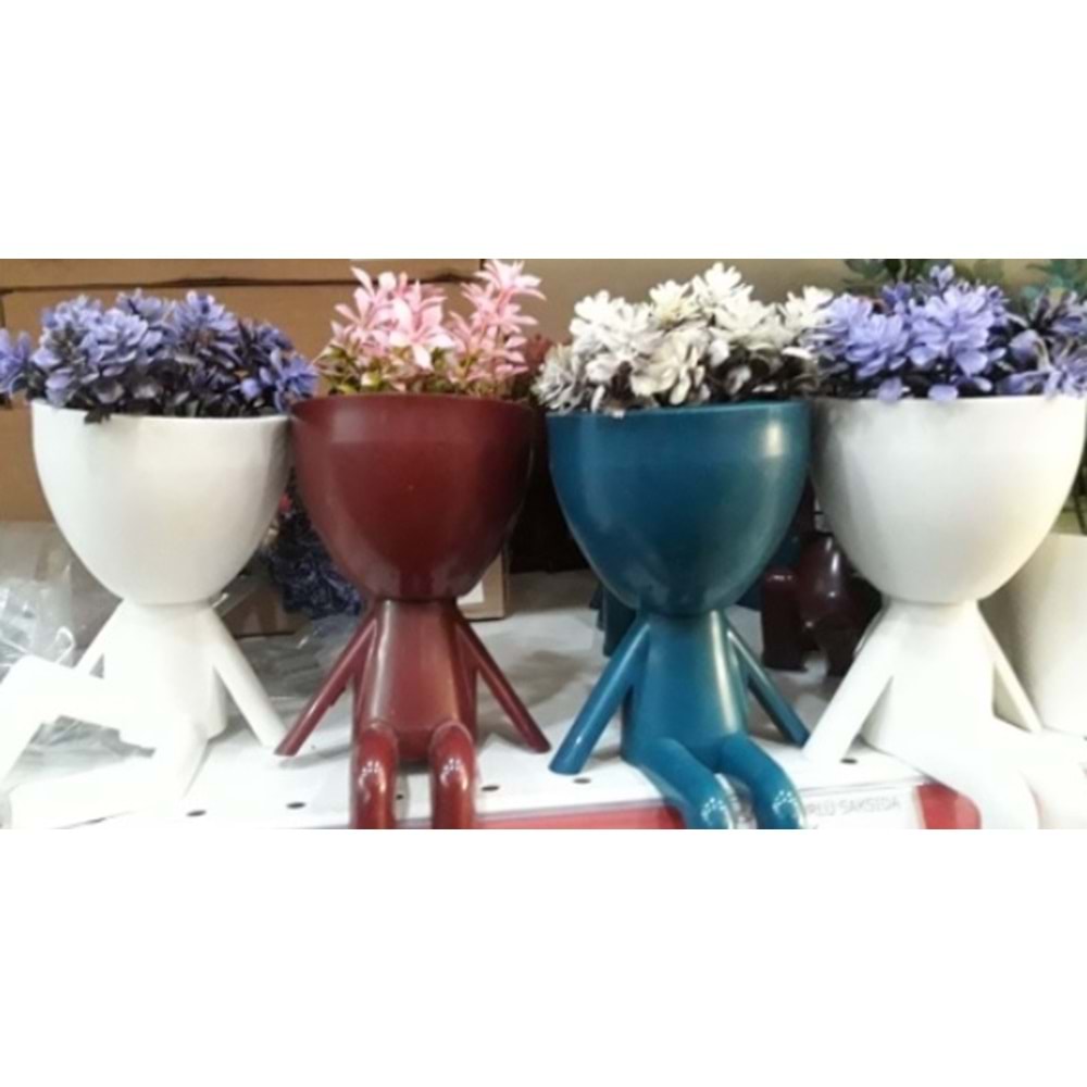 İNSAN FİGÜRLÜ SAKSIDA YAPAY ÇİÇEK - h : 10 cm - çap 6 cm ( 1 ADET FİYATIDIR )