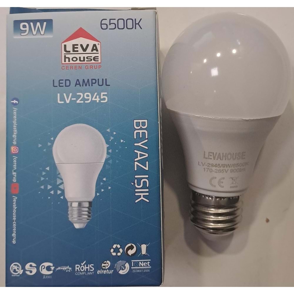 LEVA E27 DUY LED AMPÜL 9 W 900LM BEYAZ IŞIK 6500K LV-2945