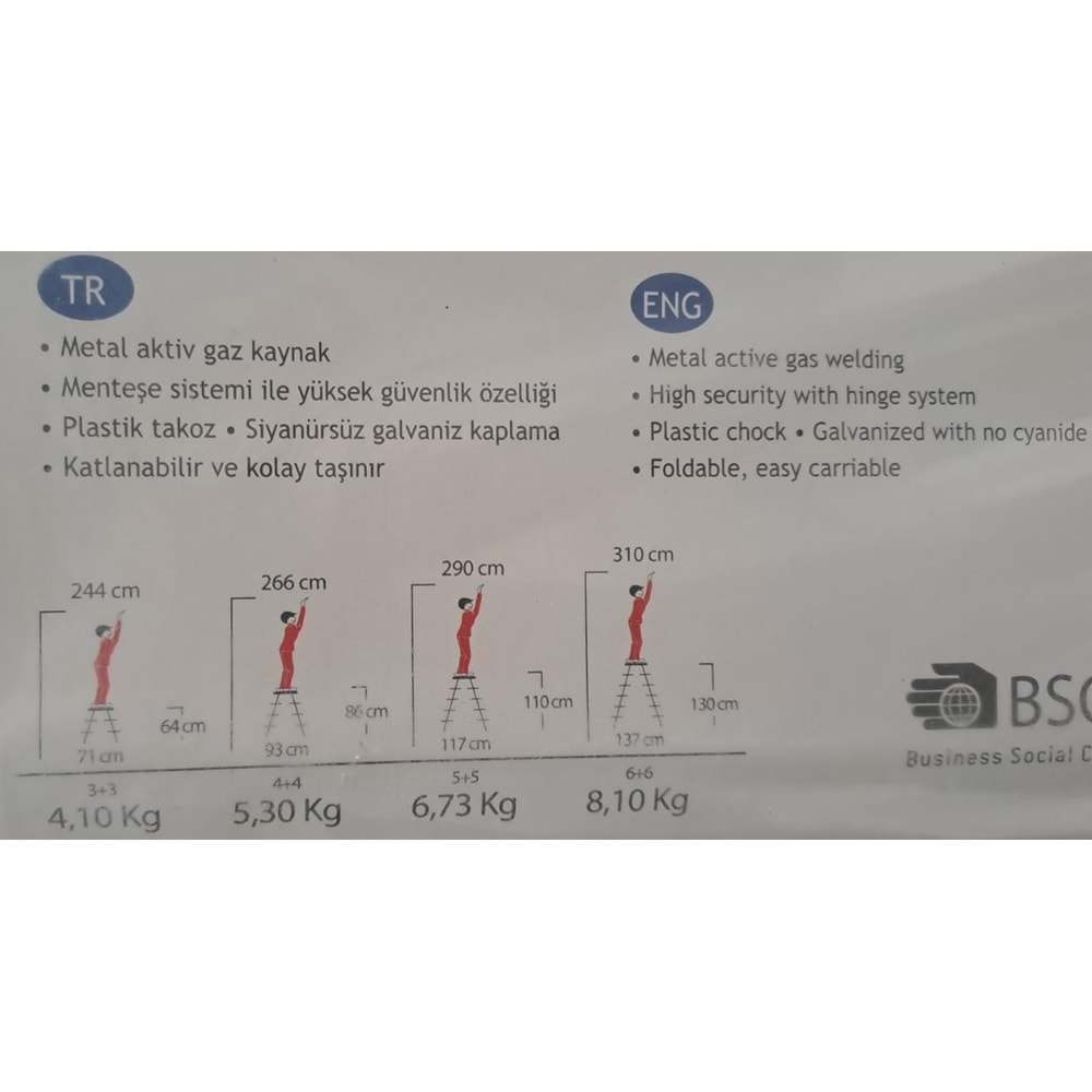 ÇİFT ÇIKIŞLI METAL MERDİVEN 4 BASAMAK ( 4+4 BASAMAKLI )