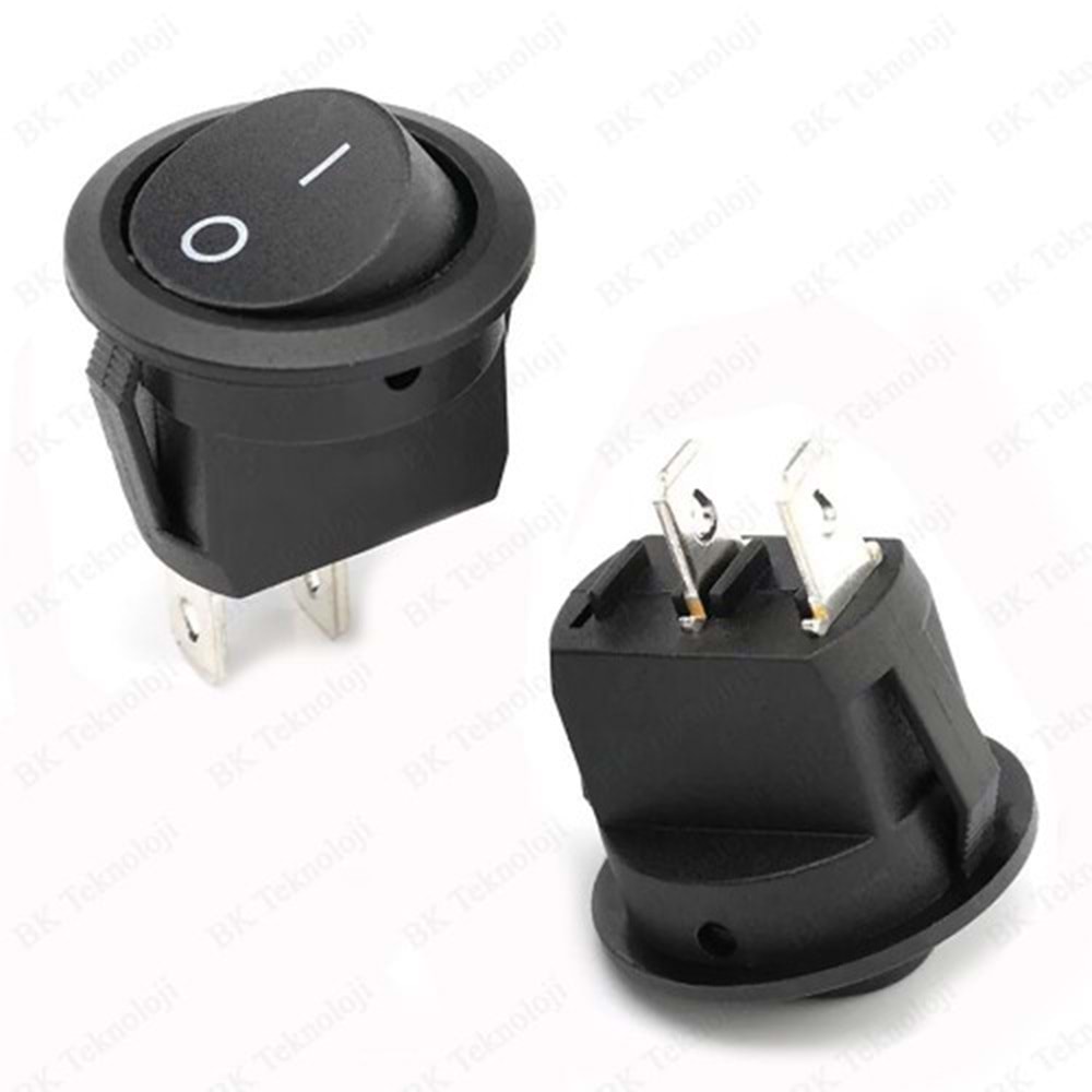 TEKLİ YUVARLAK PLASTİK SİYAH IŞIKSIZ ANAHTAR( 2 PİN ON/OFF ) 20mm ( 1 ADET FİYATIDIR )