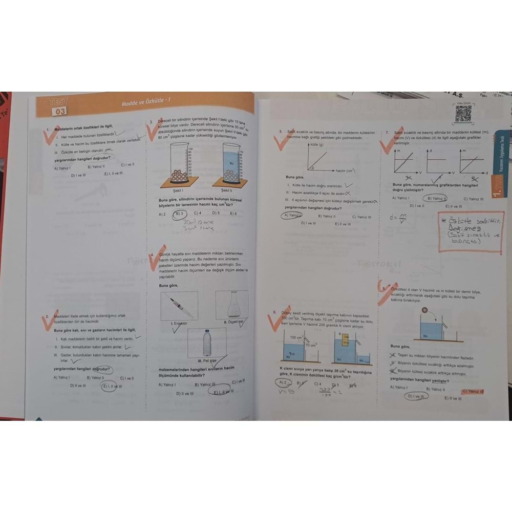 TEST OKUL PLUS YAYINLARI TYT FİZİK TURLAMA TEKNİĞİYLE SORU KİTABI ( 2.EL )