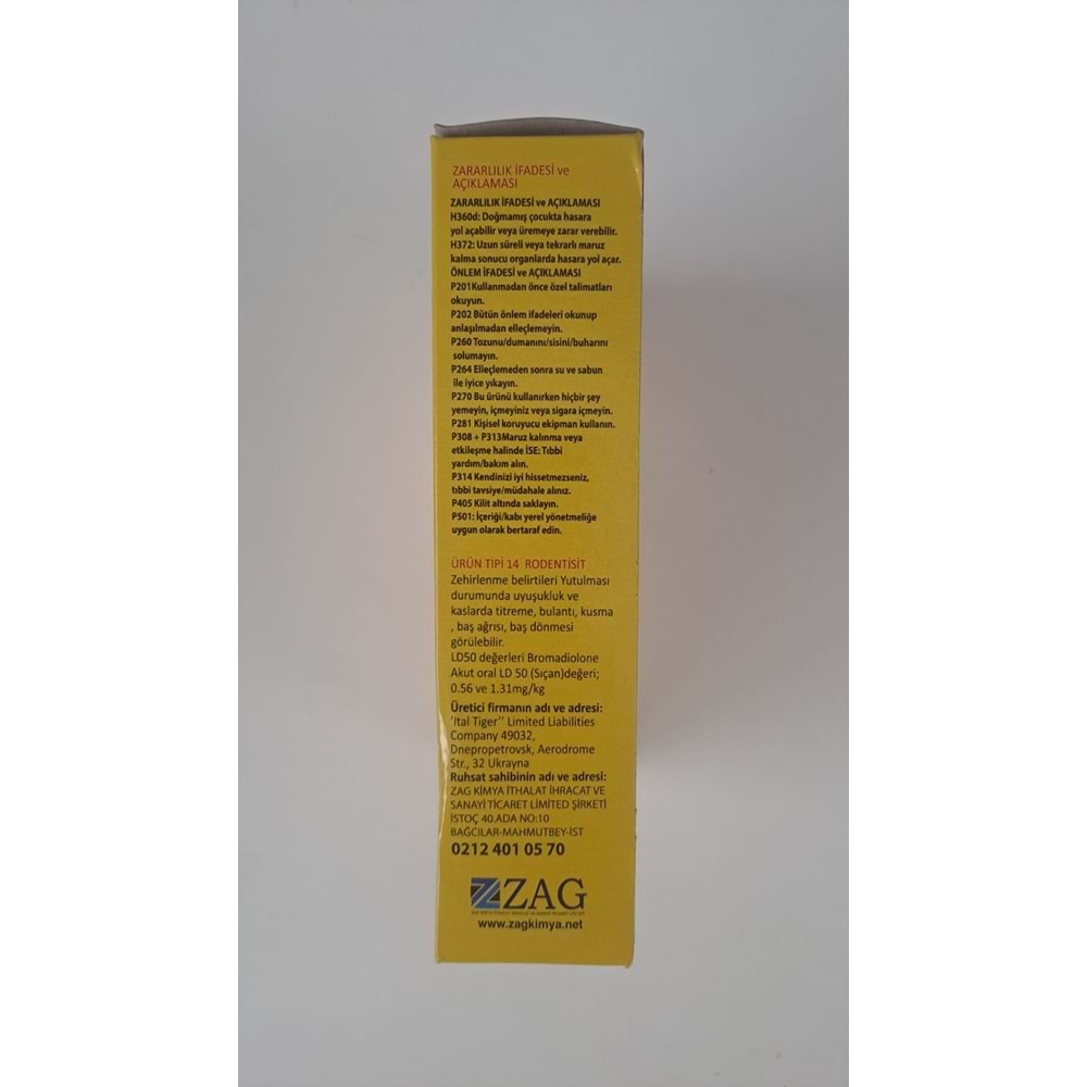 ZAG KİMYA RATS DEATH FARE ZEHİRİ KATI ( PASTA ) 8 x 12,5 gr : 100 gr