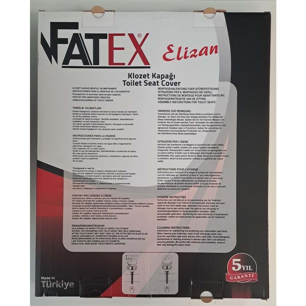 FATEX ELİZAN ( AKDENİZ ) ( 36,5 x 43,5 cm ) NORMAL KAPANAN PLASTİK KLOZET KAPAĞI