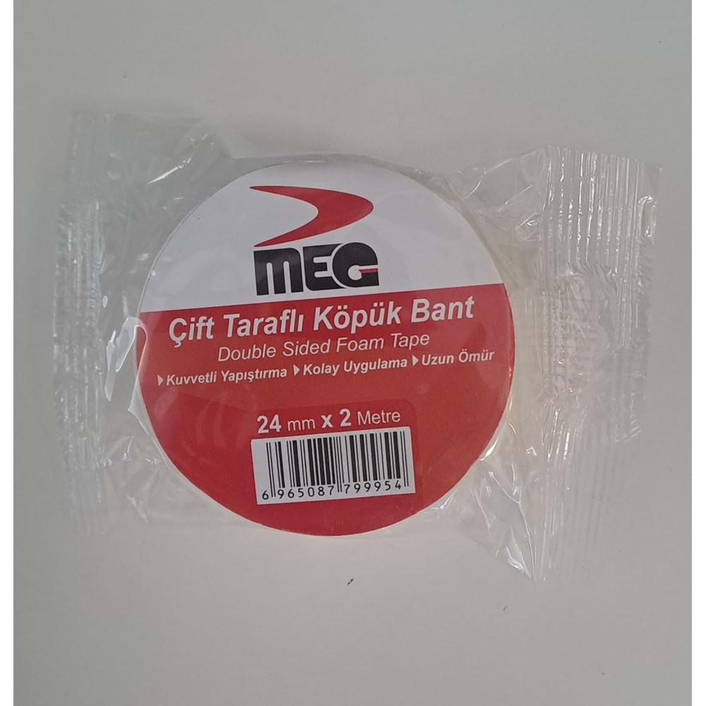 MEG ÇİFT TARAFLI KÖPÜK BANT 24mm X 2 m